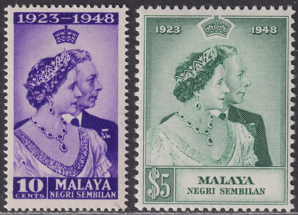 Malaya Negri Sembilan 1948 KGVI Royal Silver Wedding 10c, $5 Mint SG40-41 RSW
