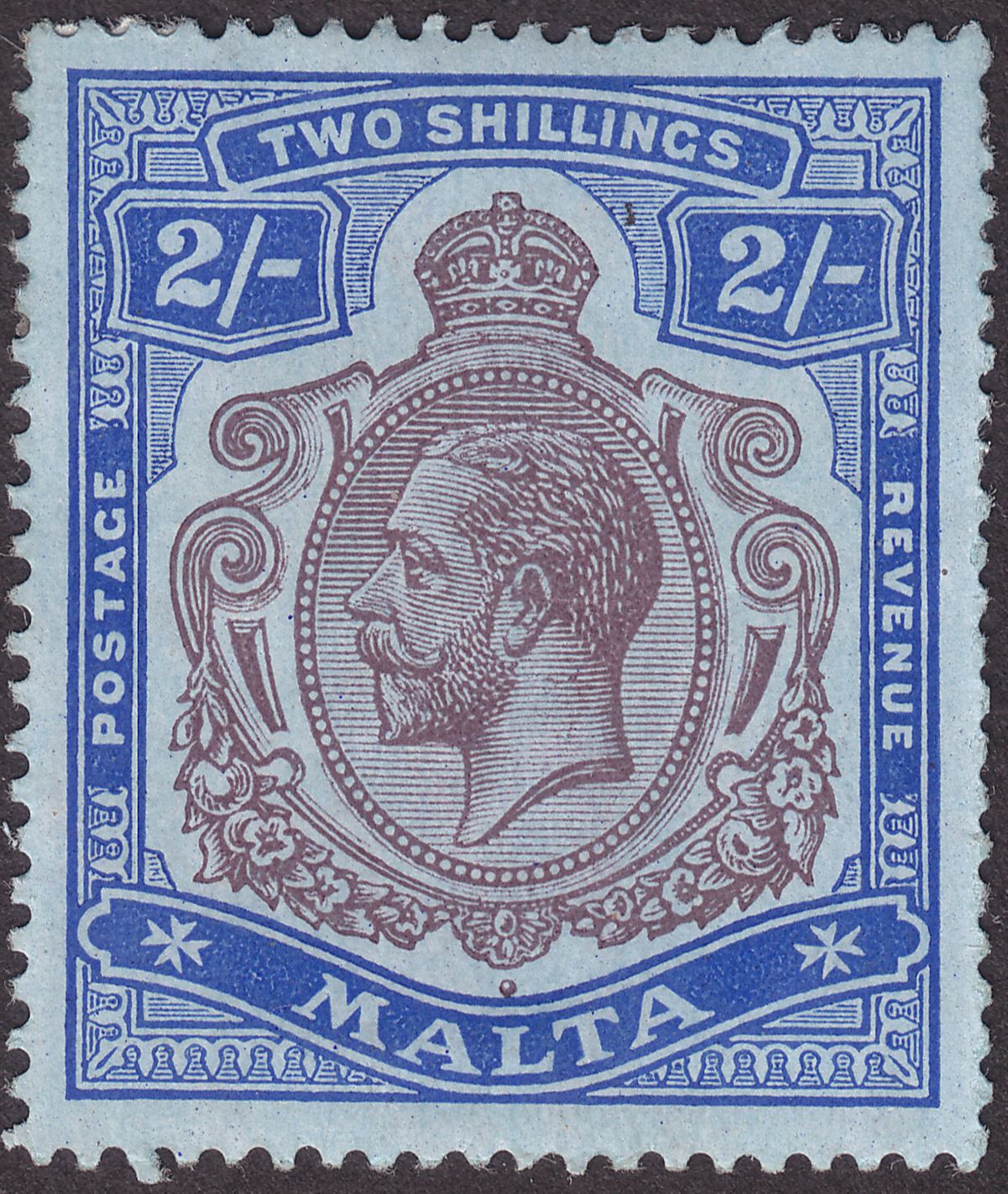 Malta 1914 KGV 2sh Purple and Bright Blue on Blue Mint SG86 cat £50