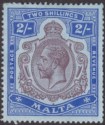 Click for more photos and details Malta 1914 KGV 2sh Purple and Bright Blue on Blue Mint SG86 cat £50
