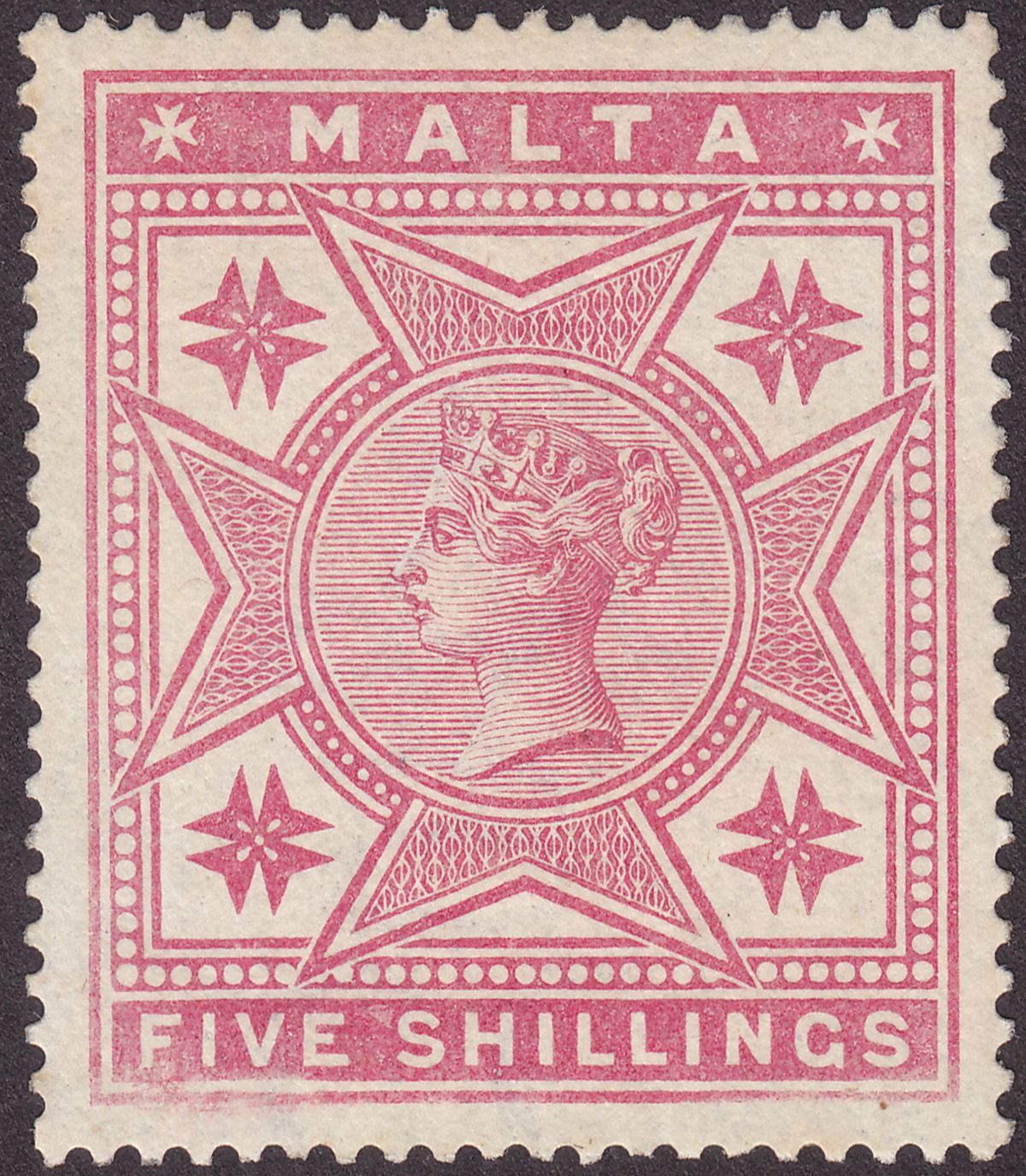 Malta 1886 Queen Victoria 5sh Rose Mint* SG30 cat £110 prob regummed.