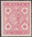 Click for more photos and details Malta 1886 Queen Victoria 5sh Rose Mint* SG30 cat £110 prob regummed.