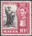 Click for more photos and details Malta 1938 KGVI St Paul 10sh Black and Carmine Mint SG231 cat £19