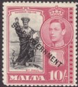 Click for more photos and details Malta 1948 KGVI Self Government Overprint 10sh Black + Carm Mint SG248 cat £30