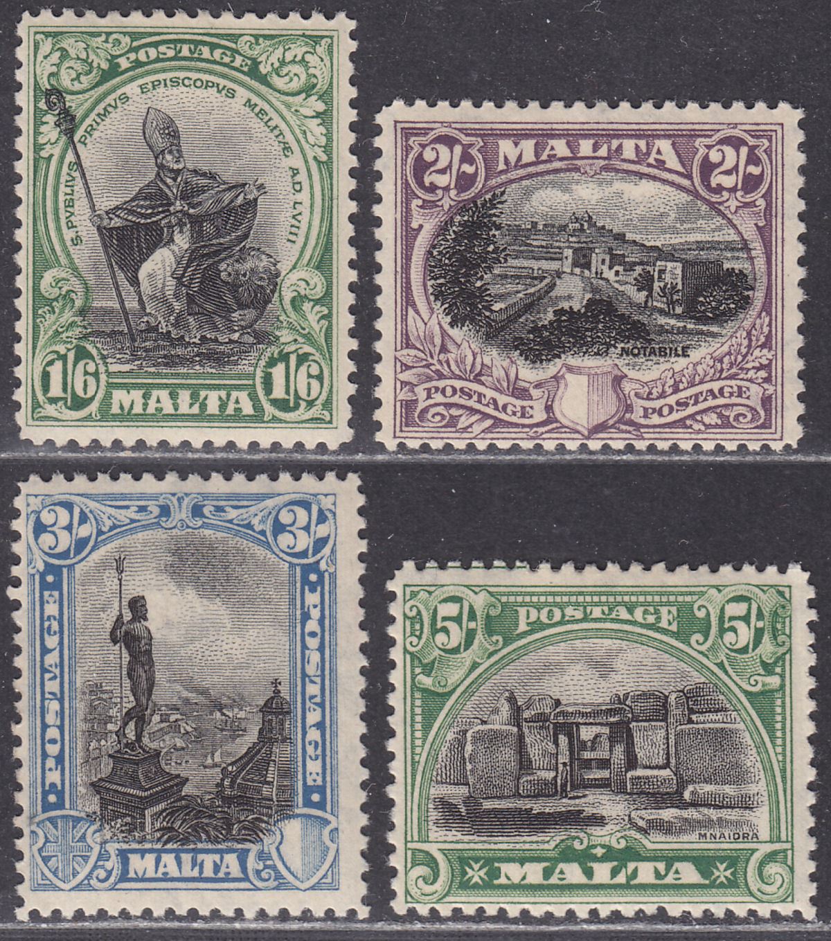 Malta 1926 King George V Postage 1sh6d, 2sh, 3sh, 5sh Mint cat £60