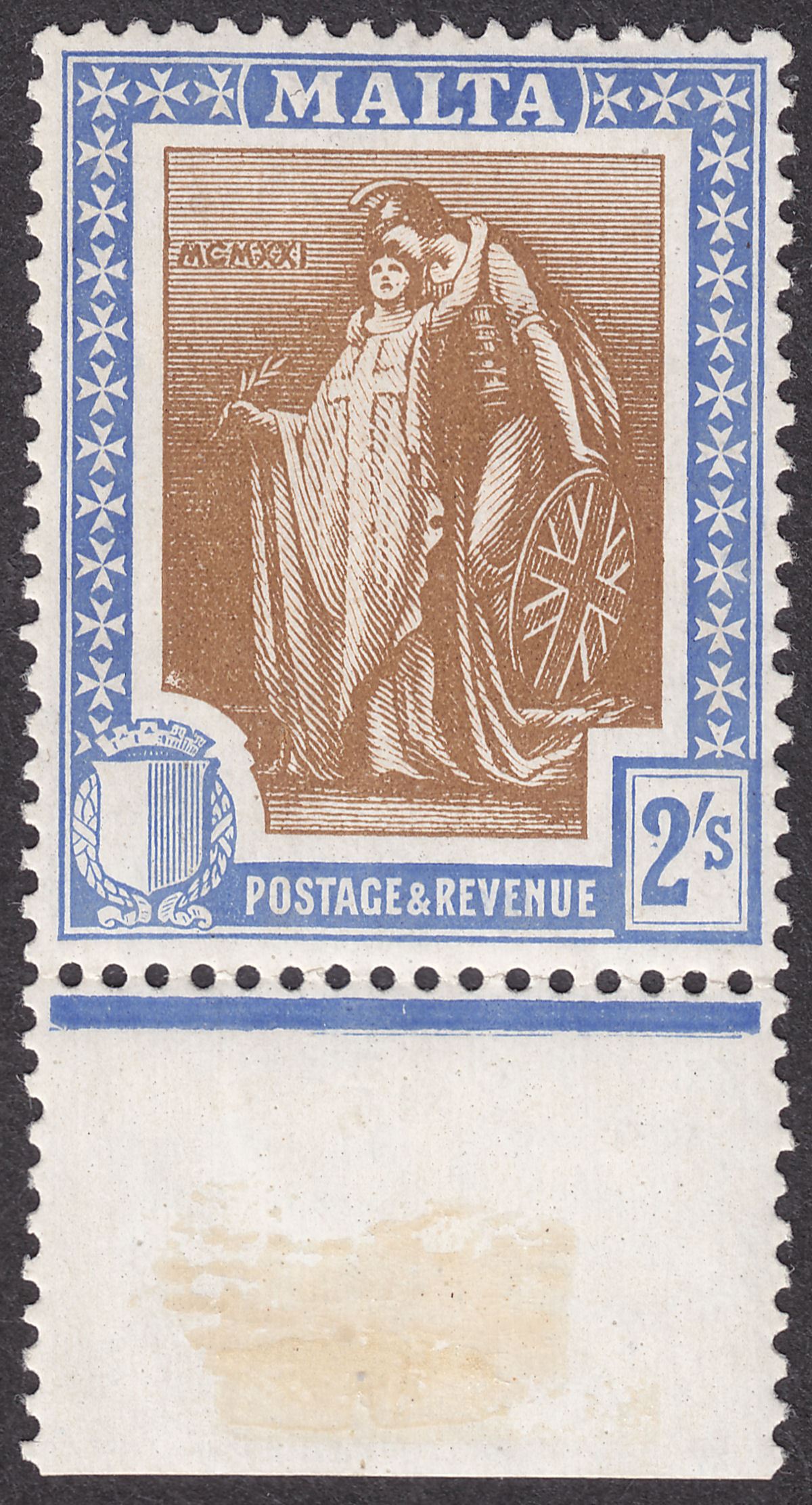 Malta 1922 KGV Figure 2sh Brown and Blue Mint SG135 cat £14
