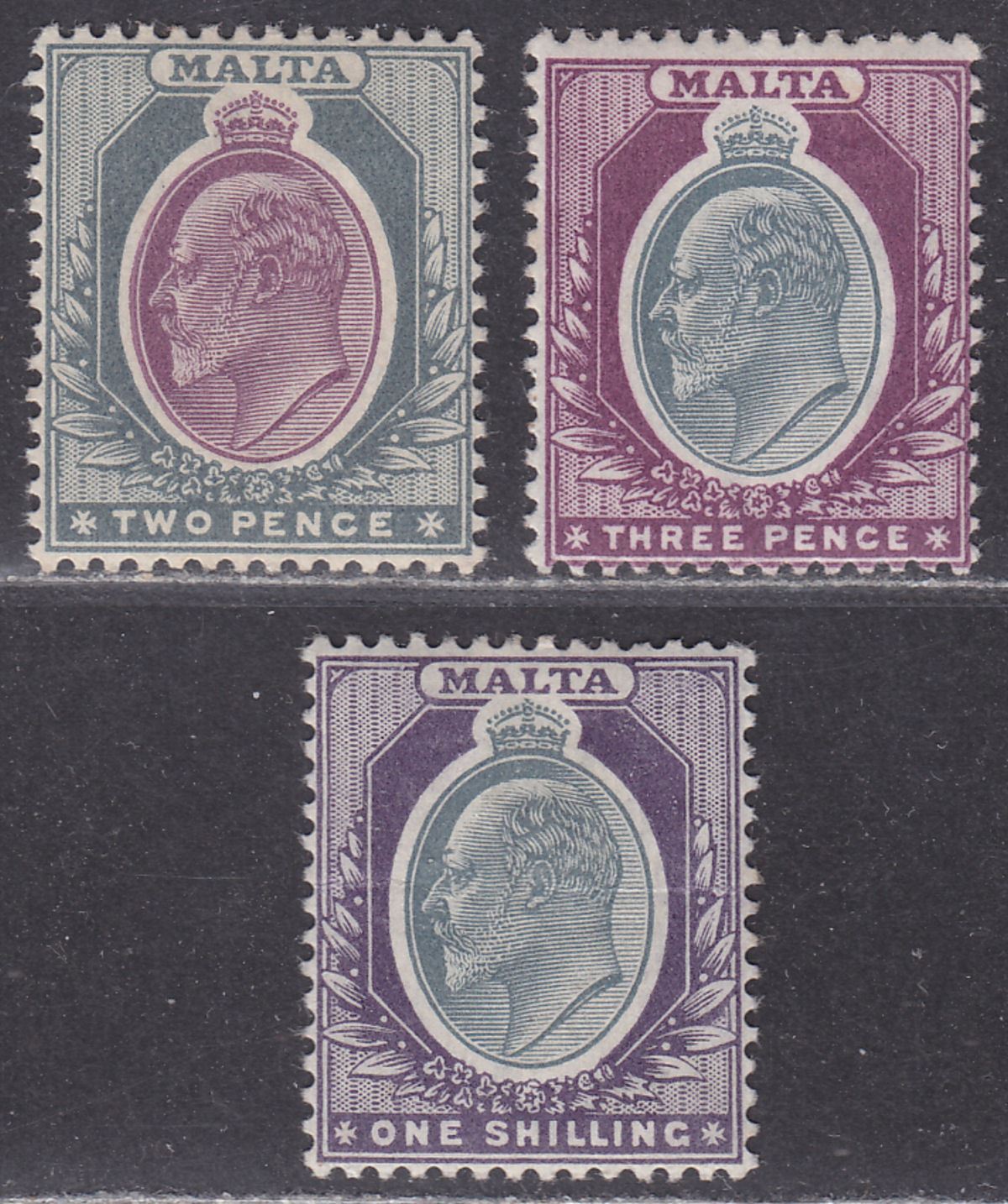 Malta 1903 King Edward VII 2d, 3d, 1sh Mint cat £66