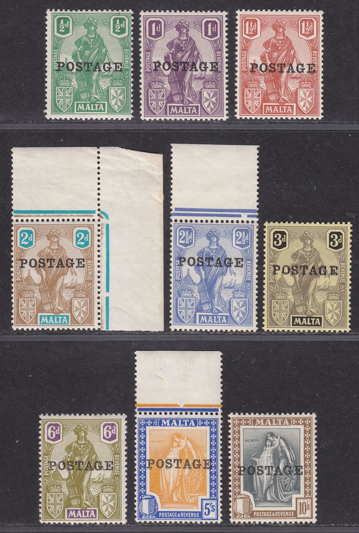 Malta 1926 KGV Figure Postage Overprint Part Set to 10sh Mint