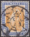 Click for more photos and details Malta 1922 KGV Figure 5sh Orange-Yellow + Bright Ultramarine Used SG137 cat £50