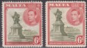 Click for more photos and details Malta 1938 KGVI 6d Olive-Green + Scarlet w Displaced Vignette Variety Mint SG225