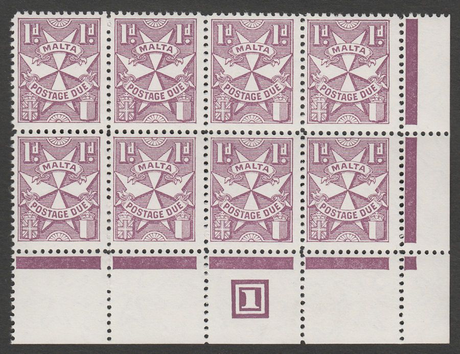 Malta 1967 QEII Postage Due 1d Purple perf 12 Plate Block Mint SG D29