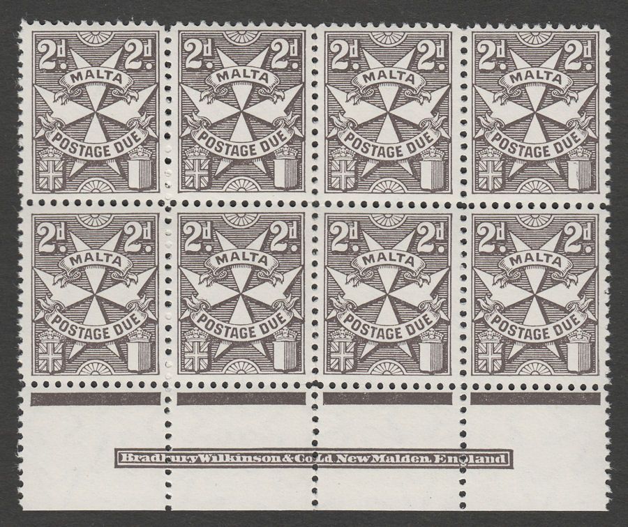 Malta 1967 QEII Postage Due 2d Blackish Brown perf 12 Imprint Block Mint SG D30