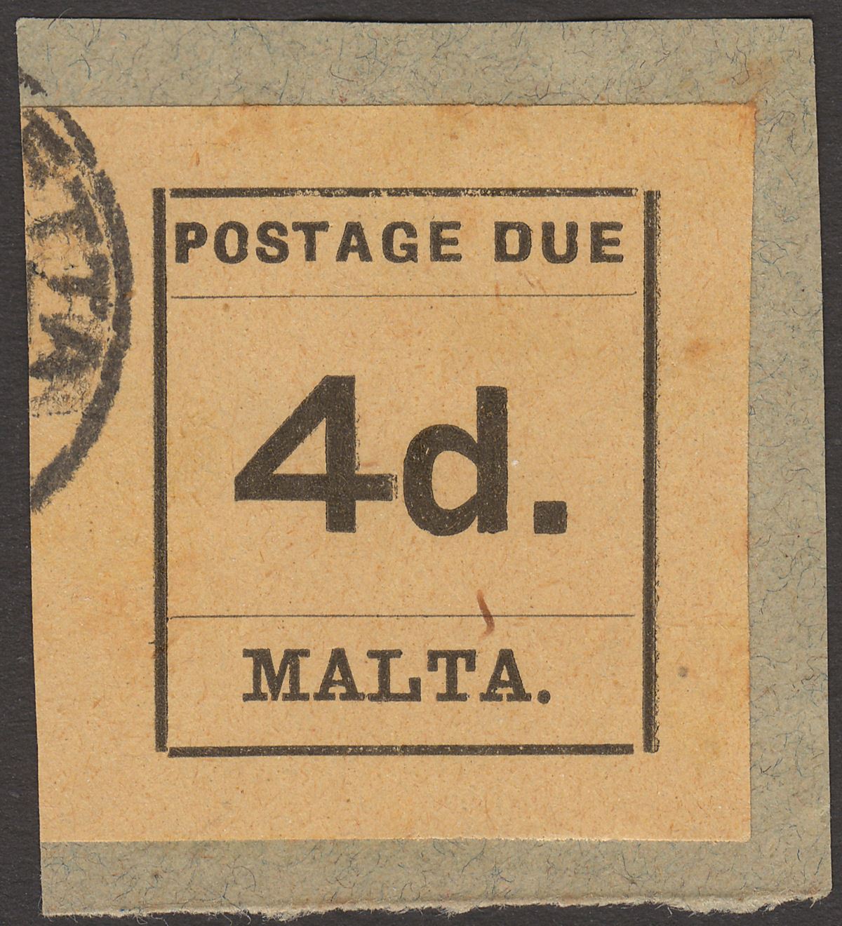 Malta 1925 KGV Postage Due 4d Black on Buff Imperf Used on Piece SG D7