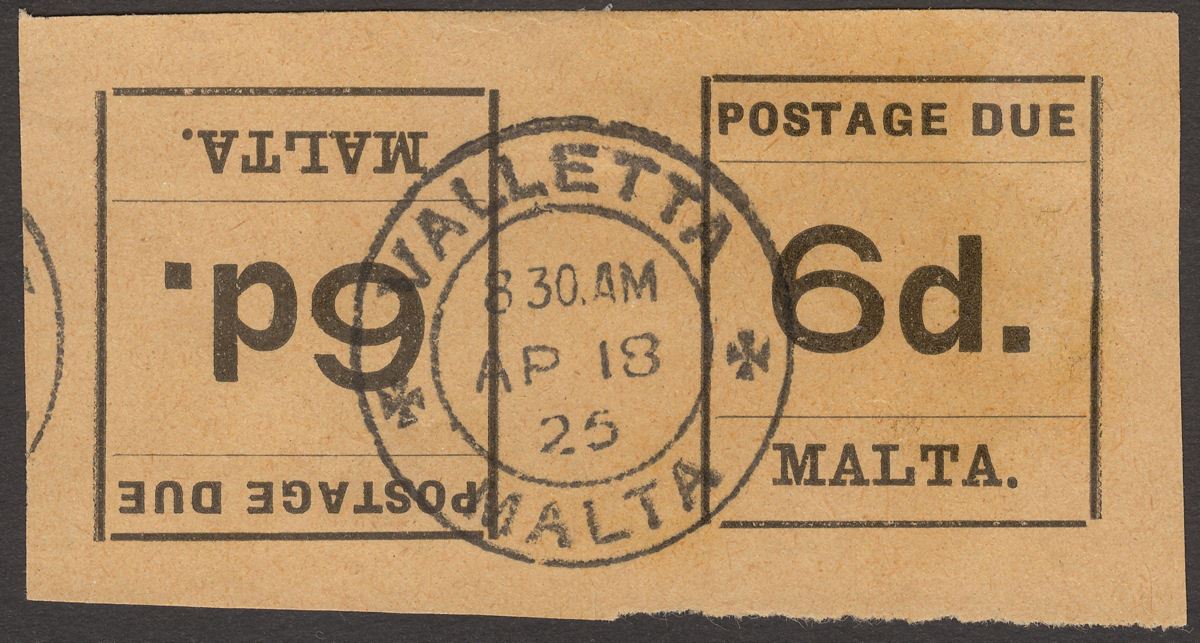 Malta 1925 KGV Postage Due 6d Tete-Beche Imperf Pair Used SG D8a cat £70