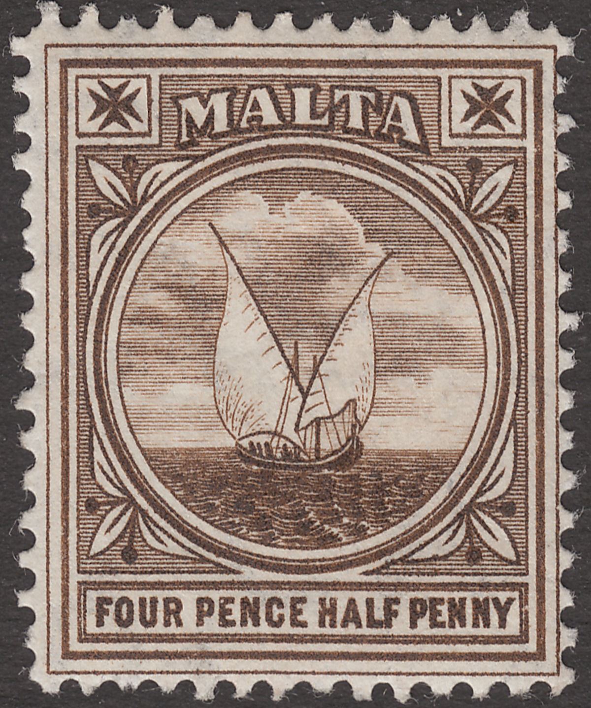 Malta 1905 King Edward VII Fishing Boat 4½d Brown Mint SG57 cat £40
