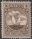 Click for more photos and details Malta 1905 King Edward VII Fishing Boat 4½d Brown Mint SG57 cat £40