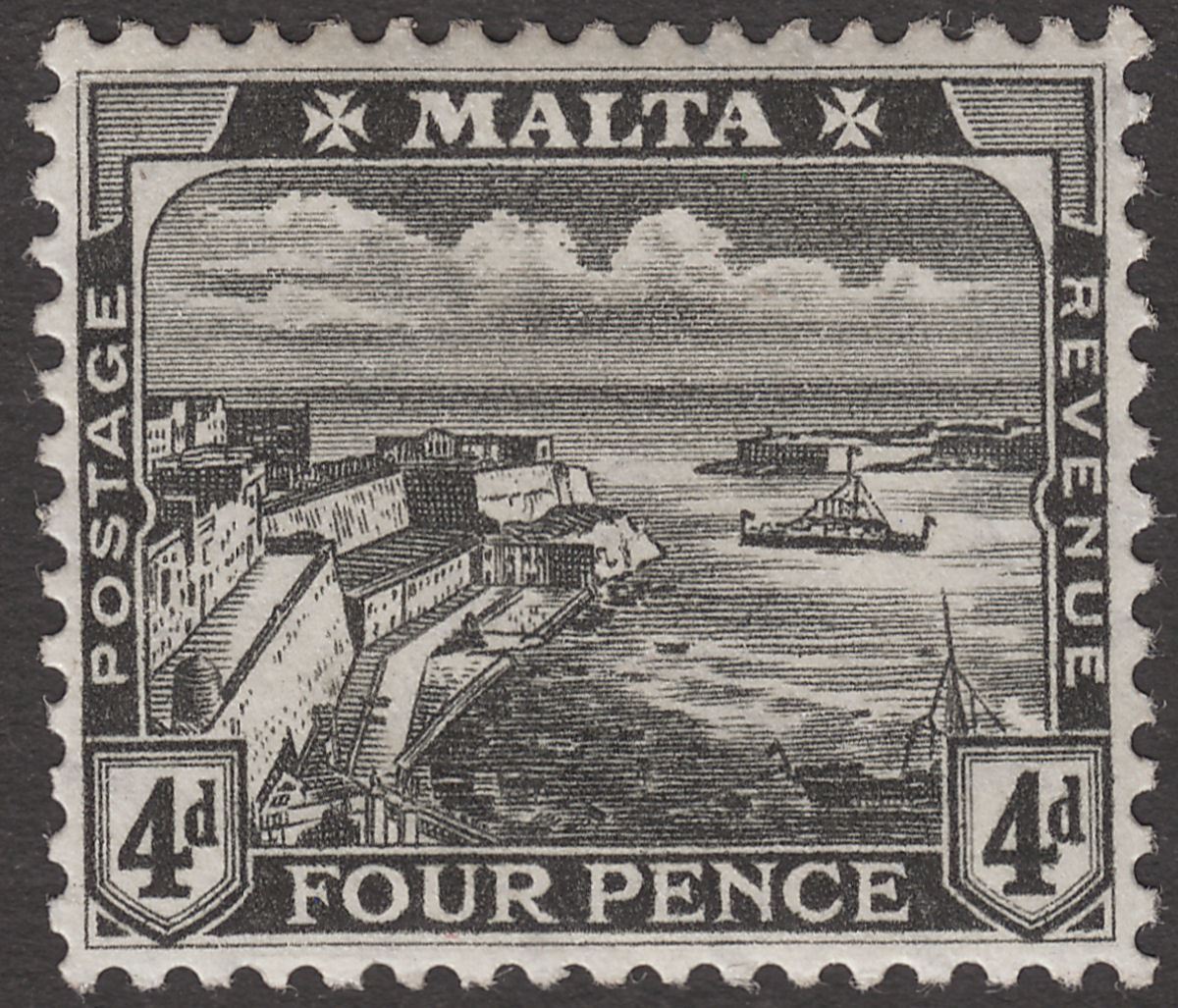 Malta 1915 KGV Valletta Harbour 4d Black Mint SG79 cat £15