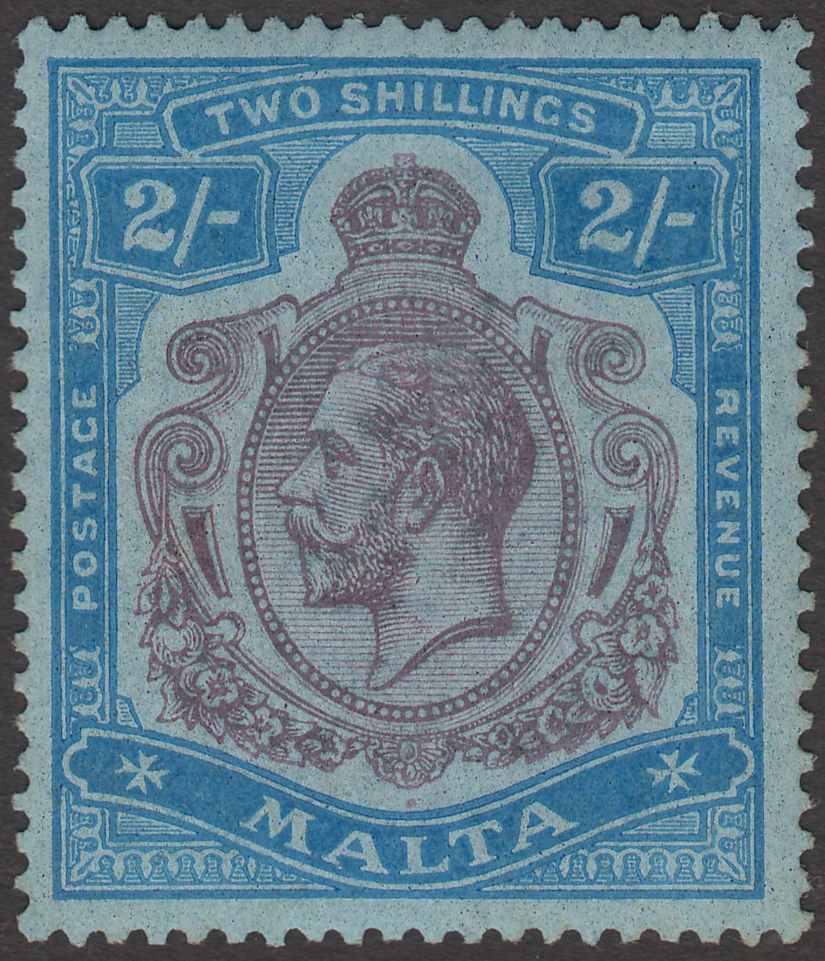 Malta 1922 KGV 2sh Purple and Blue on Blue wmk Script Mint SG103 cat £70
