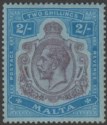 Click for more photos and details Malta 1922 KGV 2sh Purple and Blue on Blue wmk Script Mint SG103 cat £70