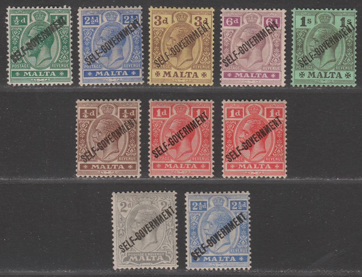 Malta 1922 King George V Self-Government Overprint Selection to 1sh Mint