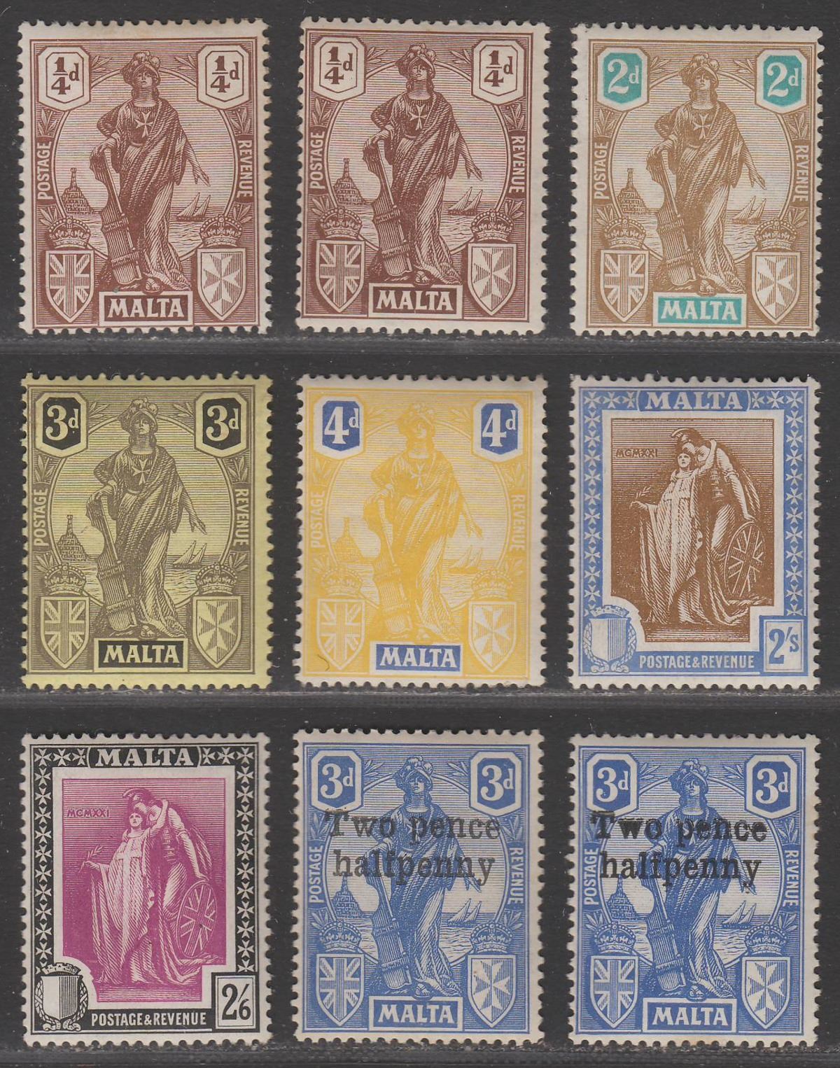Malta 1922-26 King George V Figure Selection to 2sh6d Mint