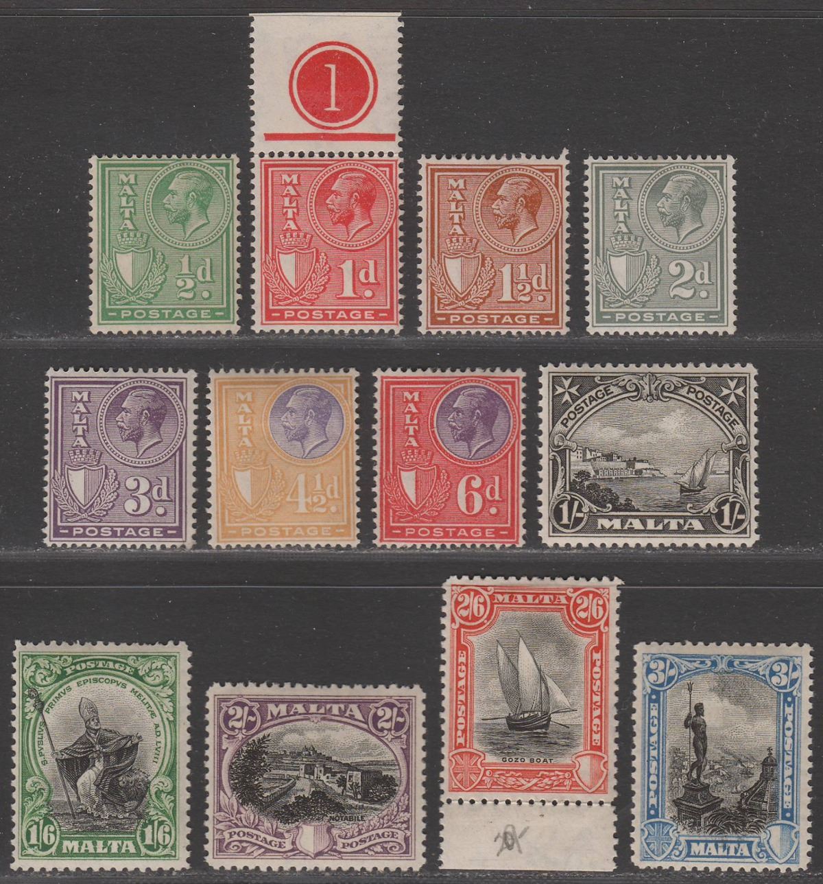 Malta 1926-27 King George V Postage Part Set to 3sh Mint