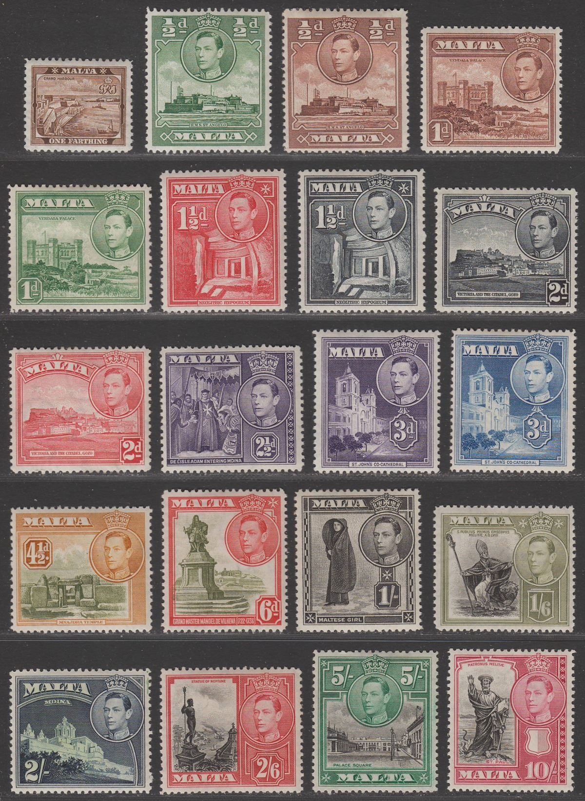 Malta 1938-43 King George VI Part Set to 10sh Mint