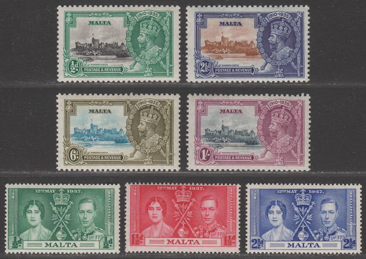 Malta 1935-37 KGV Silver Jubilee Set / KGVI Coronation Set Mint cat £28