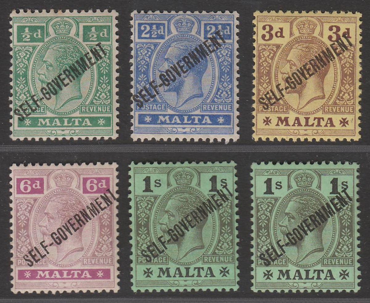 Malta 1922 King George V Self-Government Overprint Set to 1sh Mint SG106-110