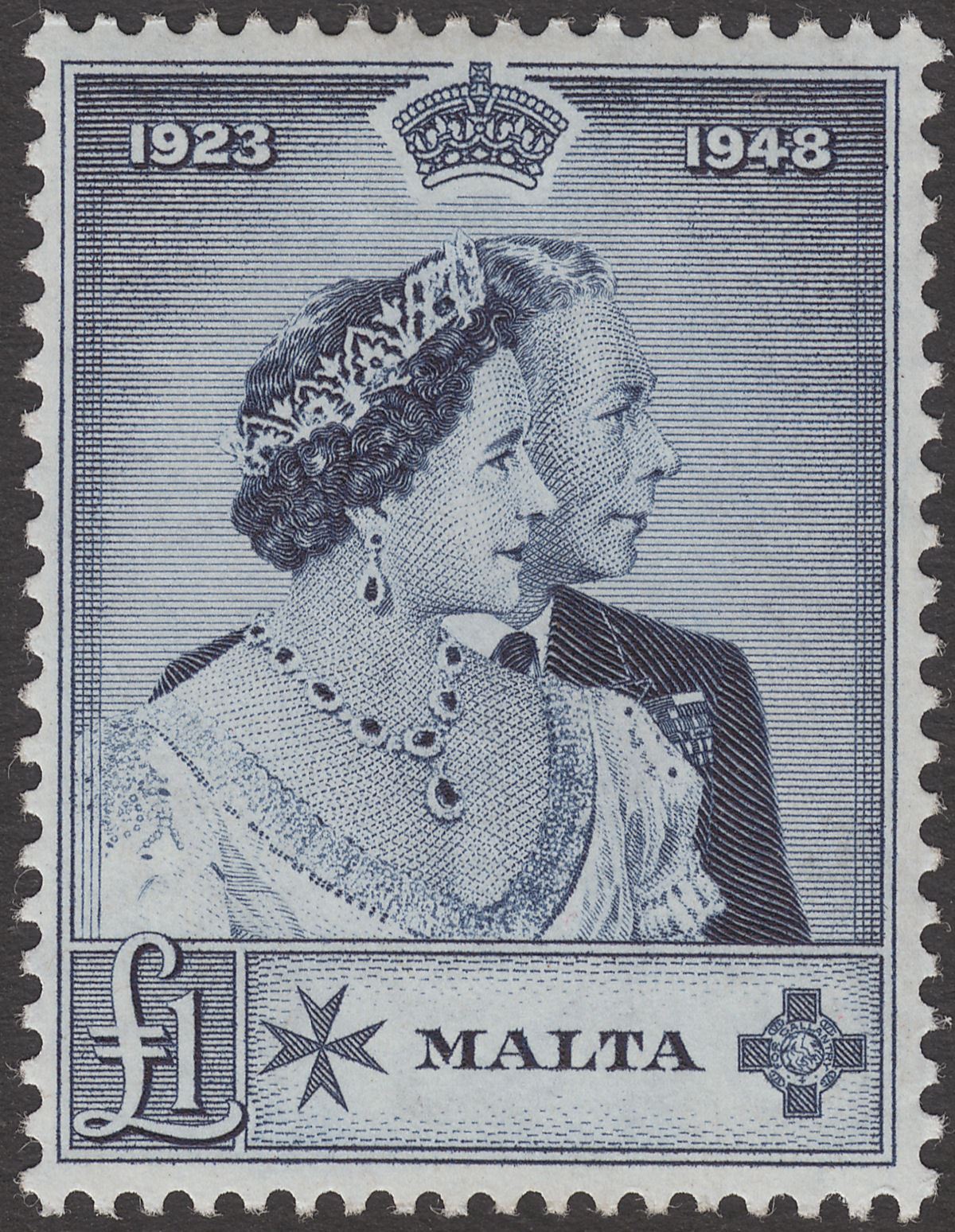 Malta 1949 KGVI Royal Silver Wedding £1 Indigo Mint SG250 cat £38