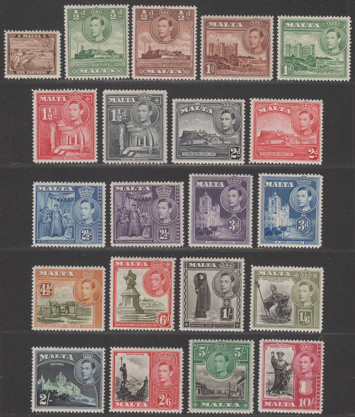 Malta 1938-43 King George VI Set Mint SG217-231 cat £75