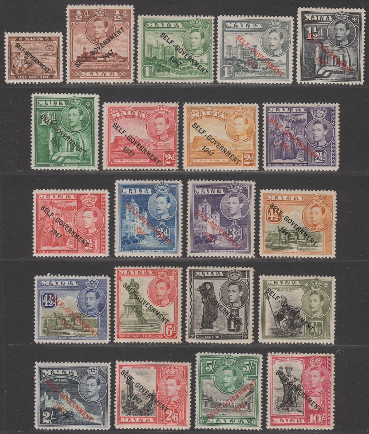 Malta 1948-53 KGVI Self-Government Overprint Set Mint SG234-248 cat £90
