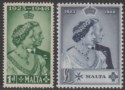 Click for more photos and details Malta 1949 KGVI Royal Silver Wedding 1d Green £1 Indigo UM Mint SG249-250 cat£38