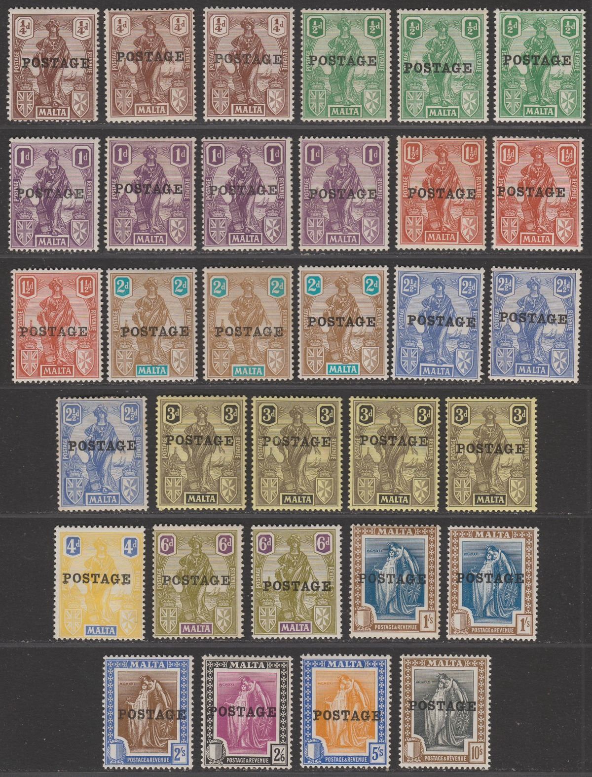 Malta 1926 KGV Figure Postage Overprint Mint SG143-156 with shades cat £110+