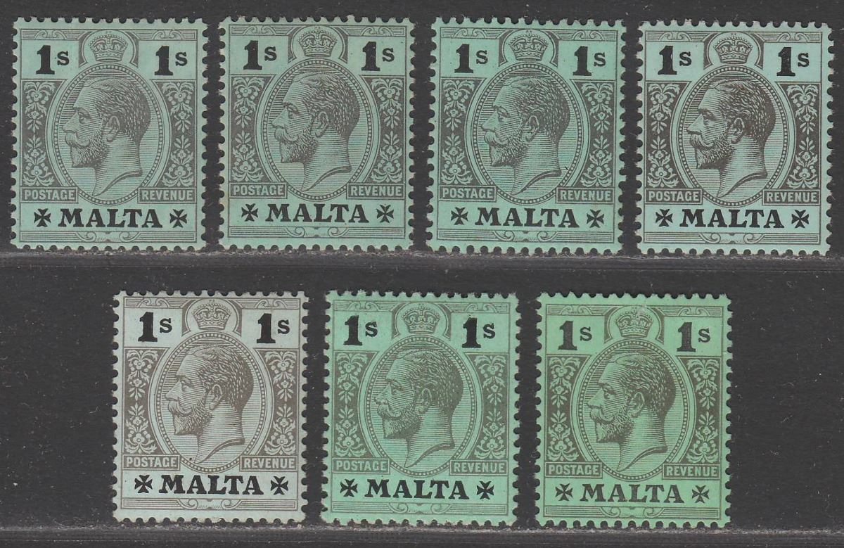 Malta 1914-21 King George V 1sh Shade Selection Mint