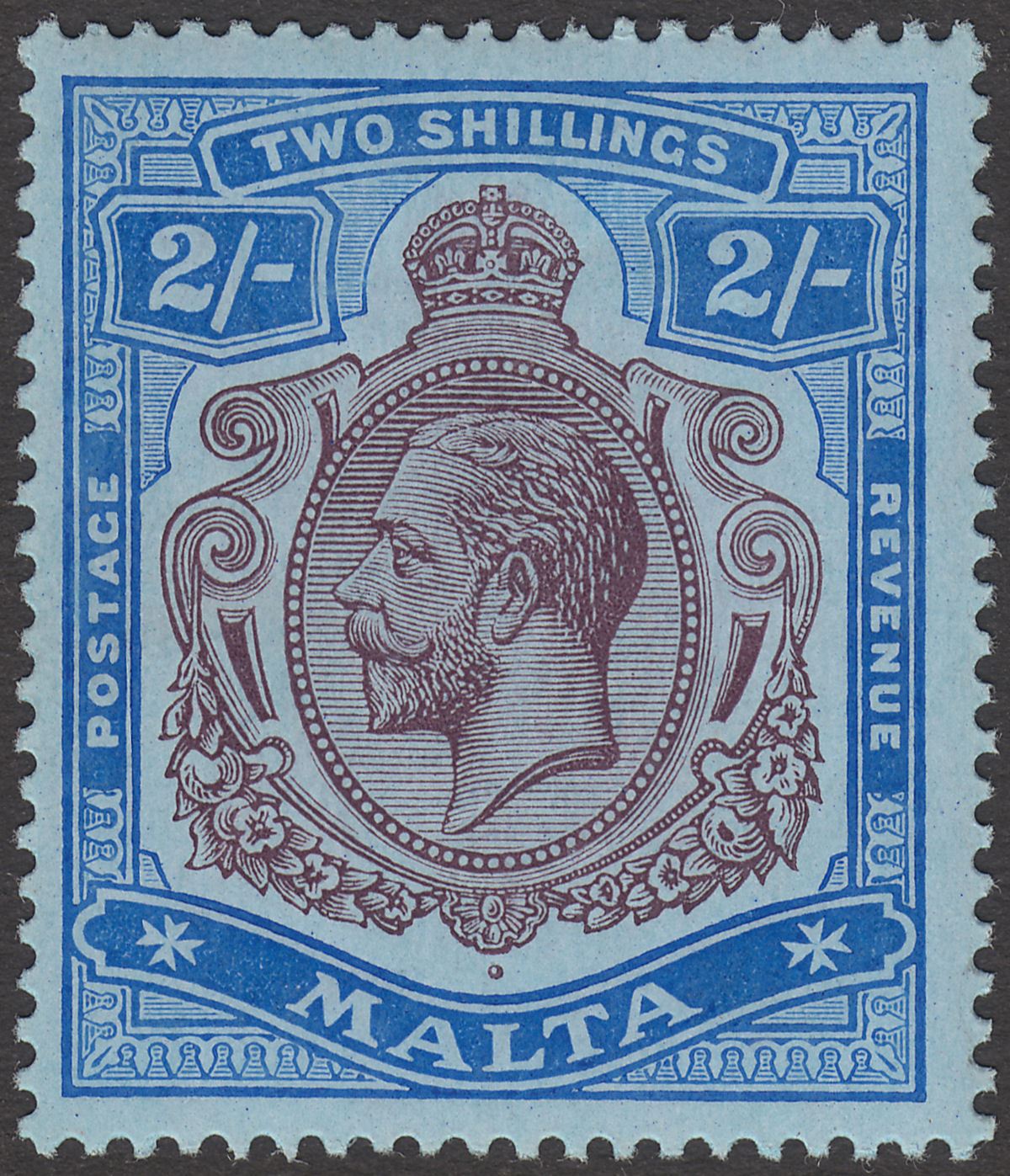 Malta 1914 KGV 2sh Purple and Bright Blue on Blue Mint SG86 cat £50
