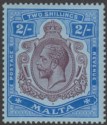 Click for more photos and details Malta 1914 KGV 2sh Purple and Bright Blue on Blue Mint SG86 cat £50