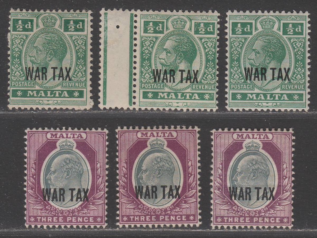 Malta 1917-18 KGV War Tax Overprint ½d, 3d Shades Mint SG92-93