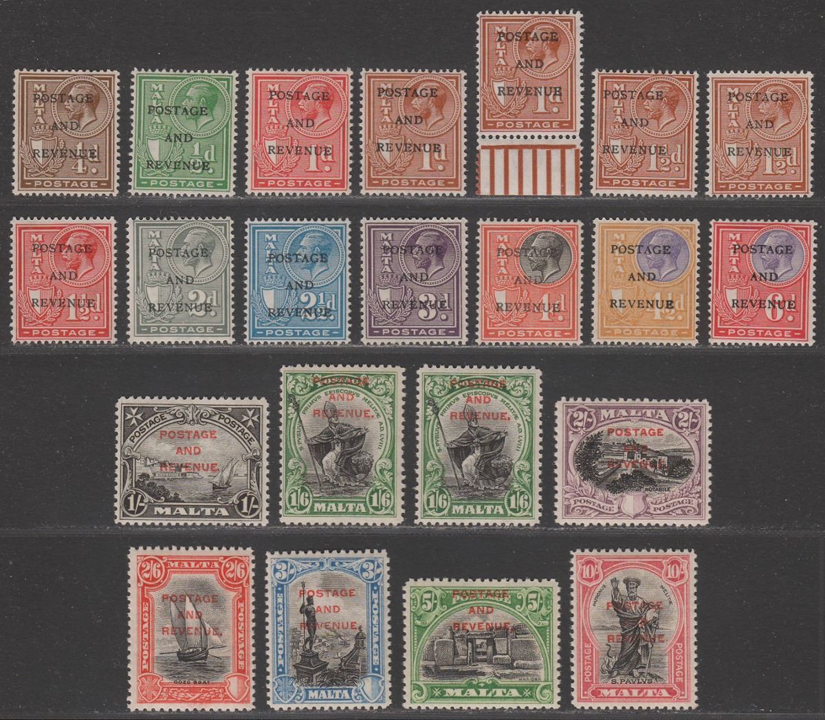 Malta 1928 KGV Postage and Revenue Overprint Set SG174-192 cat £200+