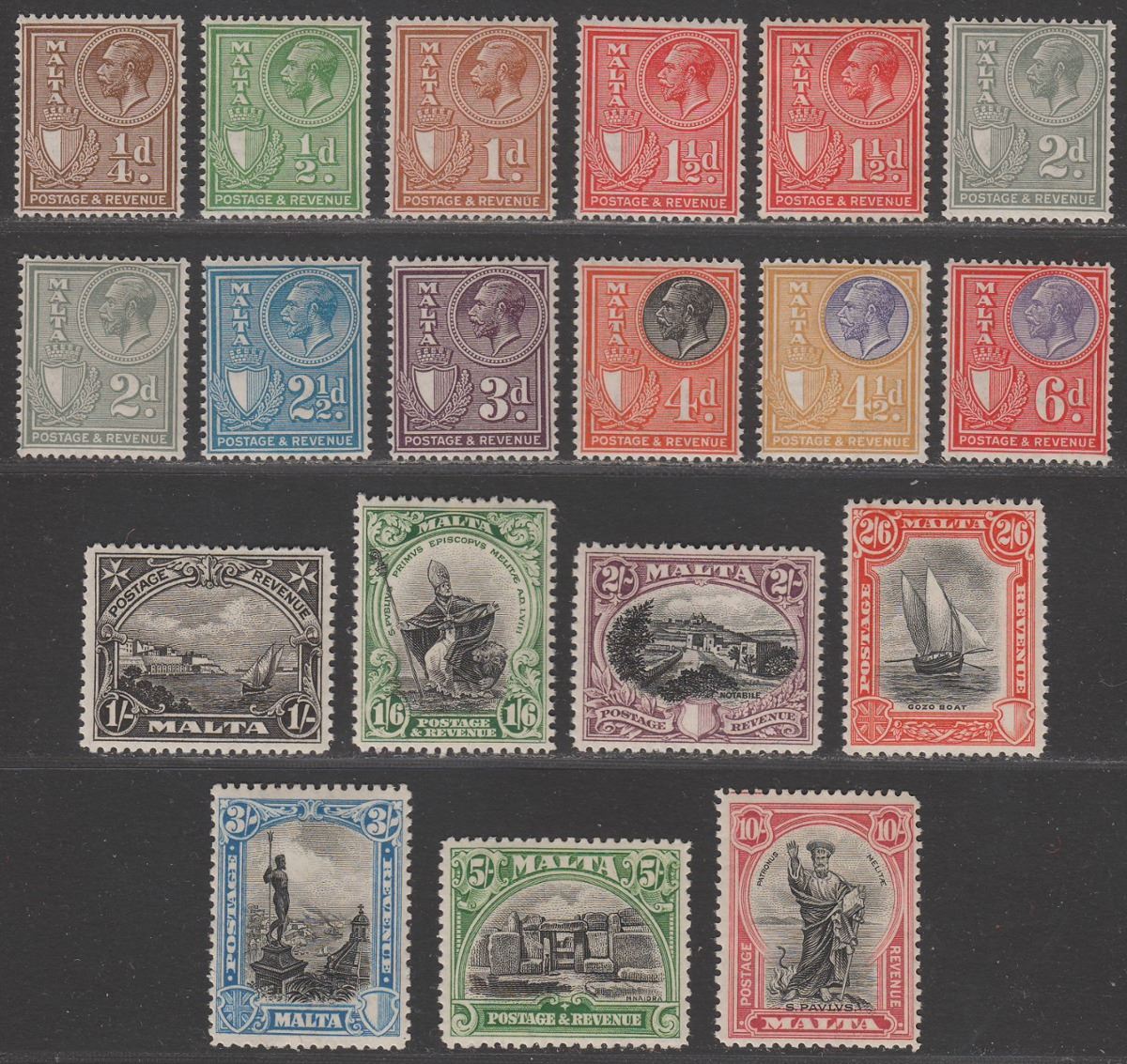 Malta 1930 King George V Postage and Revenue Set Mint SG193-209 cat £225