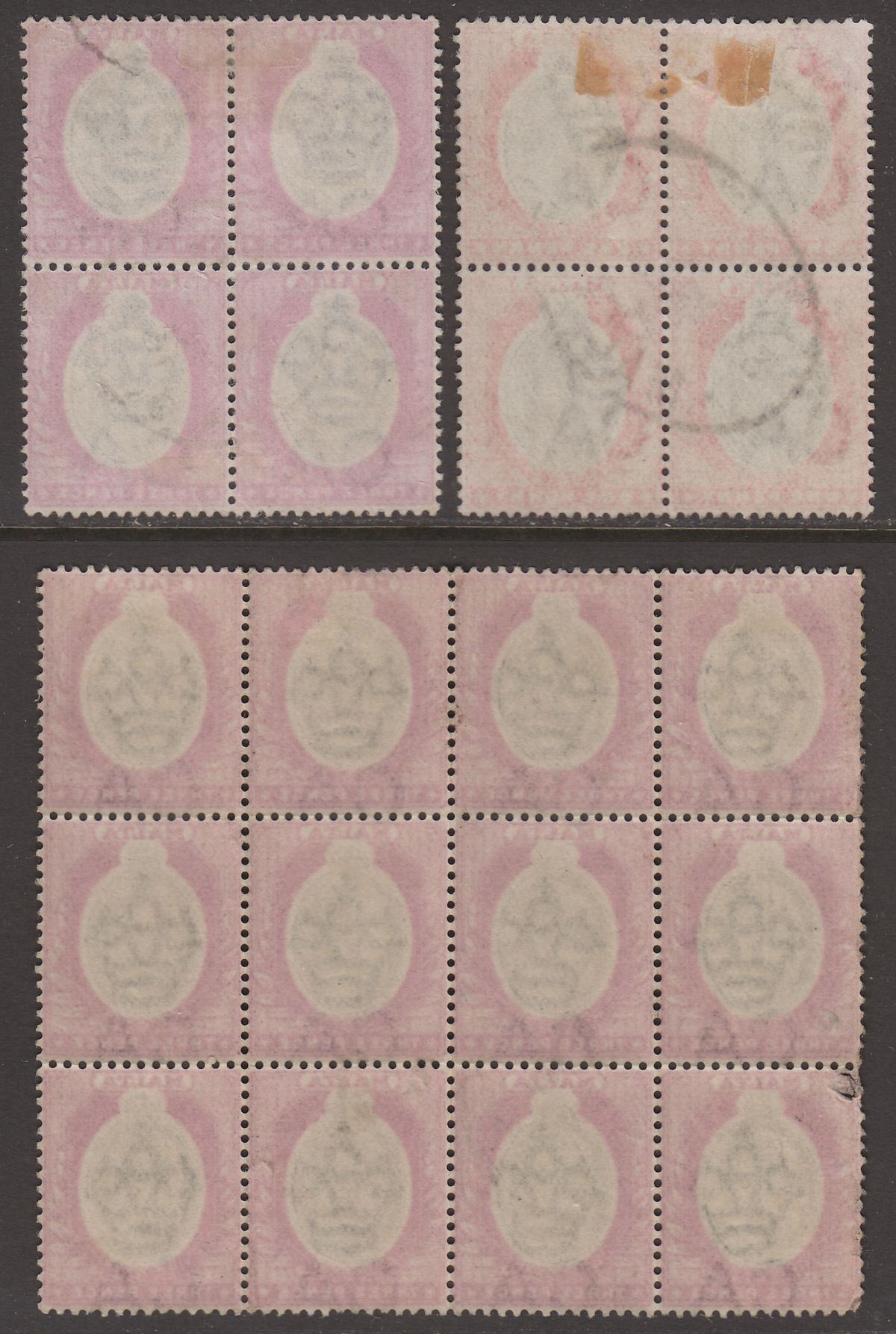 Malta 1903 King Edward VII wmk Crown CA 1d, 3d Blocks Used SG39 SG42