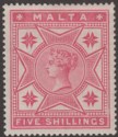 Click for more photos and details Malta 1886 Queen Victoria 5sh Rose Mint SG30 cat £110