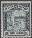 Click for more photos and details Malta 1899 QV Shipwreck St Paul 10sh Blue-Black Mint SG35 cat £100 faults