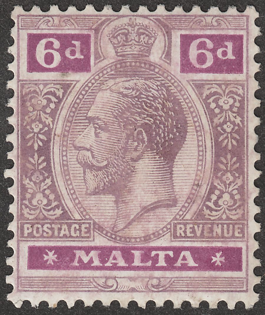 Malta 1921 KGV 6d Dull and Bright Purple wmk Script Mint SG102