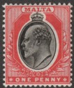 Malta 1905 KEVII 1d Black and Red Mint SG48