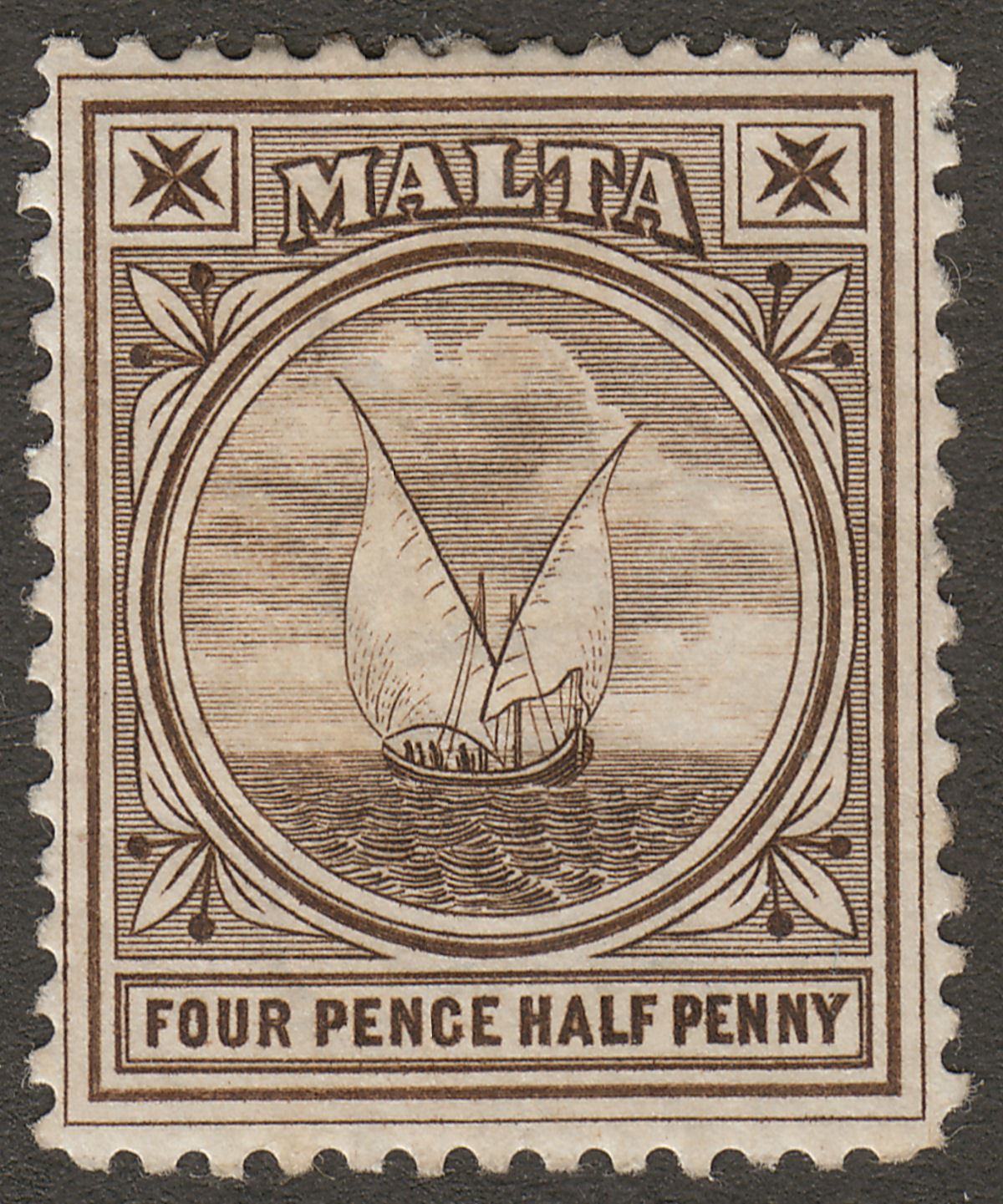 Malta 1899 QV Fishing Boat 4½d Sepia Mint SG32