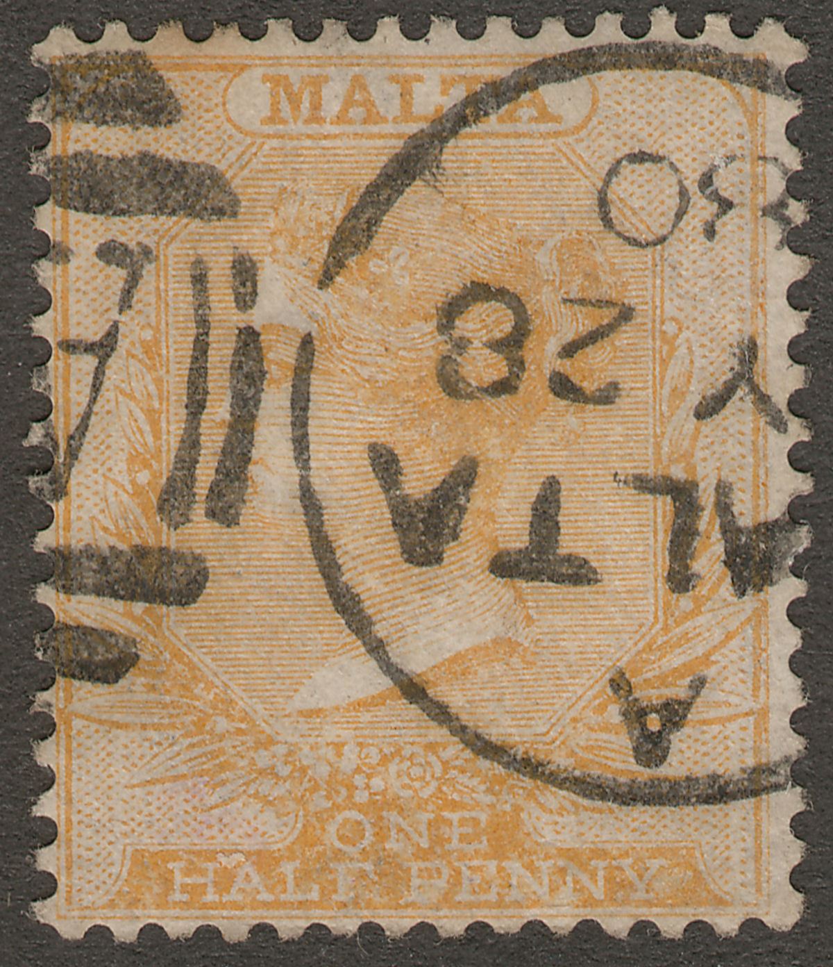 Malta 1880 Queen Victoria ½d Bright Orange-Yellow? p14 Used with CDS Postmark