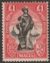 Click for more photos and details Malta 1925 KGV Figure £1 Black + Bright Carmine wmk Upright Mint SG140 cat £110