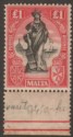 Click for more photos and details Malta 1925 KGV Figure £1 Black and Bright Carmine wmk Upright Mint SG140 toned