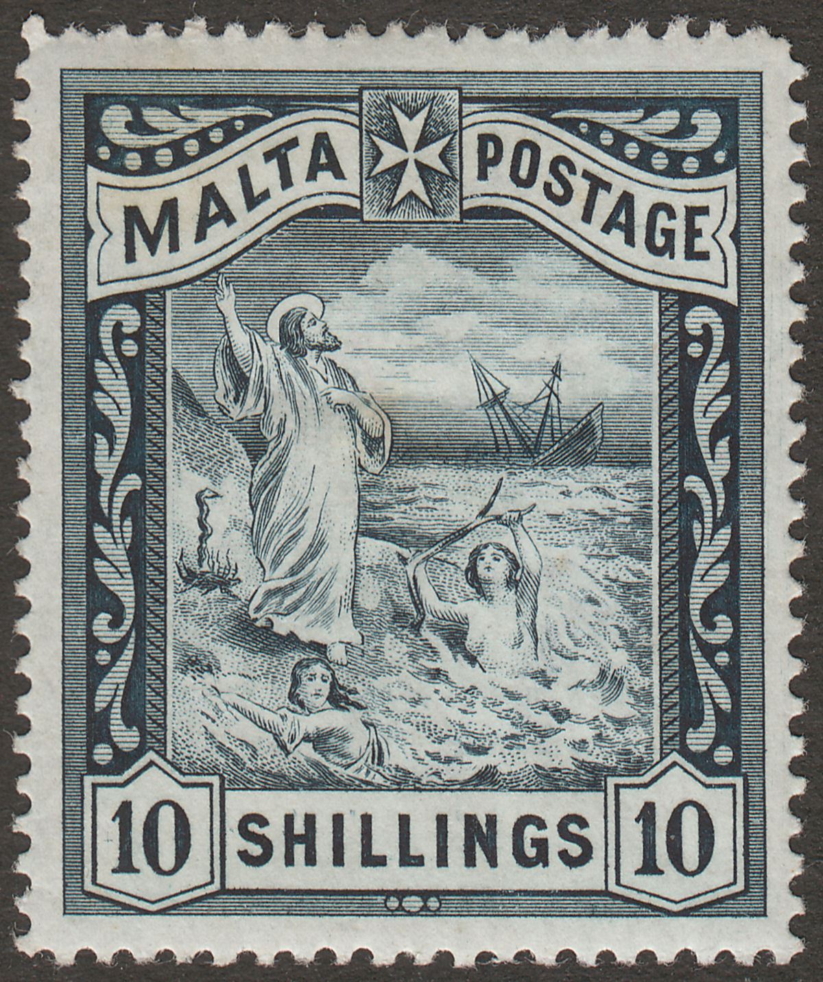 Malta 1899 QV Shipwreck St Paul 10sh Blue-Black Mint SG35 cat £100