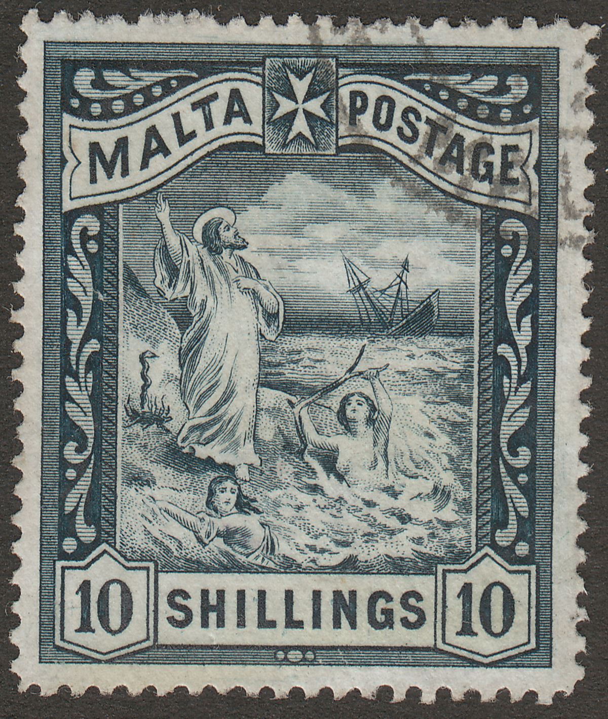 Malta 1899 QV Shipwreck St Paul 10sh Blue-Black Used SG35 cat £65
